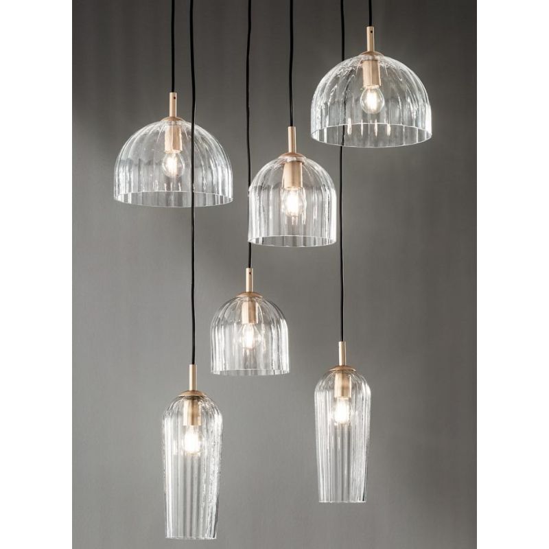 PUCK LAMPADARIO VETRI SOFFIATI TRASPARENTI O AMBRATI 6 LUCI E14 DI ONDALUCE ONDALUCE CICIRIELLO - Cristalensi Shop Online
