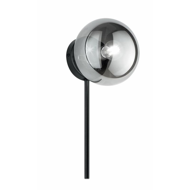 JEWEL APPLIQUE MODERNA A NERA O ORO CON SFERA IN VETRO FUME O BIANCO LAMPADINA ATTACCO E14 ONDALUCE CICIRIELLO - Cristalensi Sho