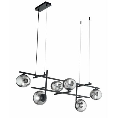 JEWEL SOSPENSIONE MODERNA 6 LUCI NERA O ORO CON SFERE IN VETRO FUME O BIANCO LAMPADINE ATTACCO E14 ONDALUCE CICIRIELLO - Cristal