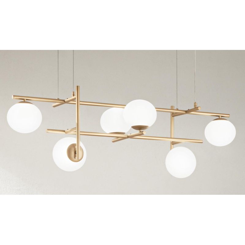 JEWEL SOSPENSIONE MODERNA 6 LUCI NERA O ORO CON SFERE IN VETRO FUME O BIANCO LAMPADINE ATTACCO E14 ONDALUCE CICIRIELLO - Cristal