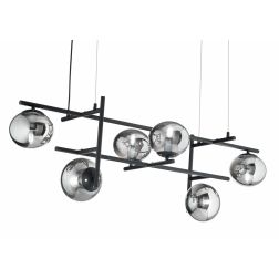 JEWEL SOSPENSIONE MODERNA 6 LUCI NERA O ORO CON SFERE IN VETRO FUME O BIANCO LAMPADINE ATTACCO E14 ONDALUCE CICIRIELLO - Cristal