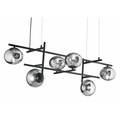 JEWEL SOSPENSIONE MODERNA 6 LUCI NERA O ORO CON SFERE IN VETRO FUME O BIANCO LAMPADINE ATTACCO E14 ONDALUCE CICIRIELLO - Cristal