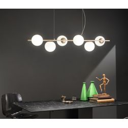 MONILE SOSPENSIONE MODERNA IN METALLO NERO O ORO CON 6 SFERE IN VETRO SOFFIATO FUME O BIANCHE ONDALUCE CICIRIELLO - Cristalensi