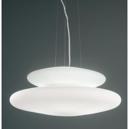 PAGODA SOSPENSIONE MODERNA CON DOPPIO DIFFUSORE IN VETRO SOFFIATO BIANCO DIAMETRO CM 60 ONDALUCE CICIRIELLO - Cristalensi Shop O