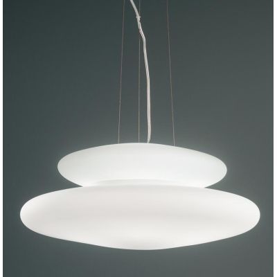 PAGODA SOSPENSIONE MODERNA CON DOPPIO DIFFUSORE IN VETRO SOFFIATO BIANCO DIAMETRO CM 60 ONDALUCE CICIRIELLO - Cristalensi Shop O