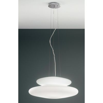 PAGODA SOSPENSIONE MODERNA CON DOPPIO DIFFUSORE IN VETRO SOFFIATO BIANCO DIAMETRO CM 60 ONDALUCE CICIRIELLO - Cristalensi Shop O