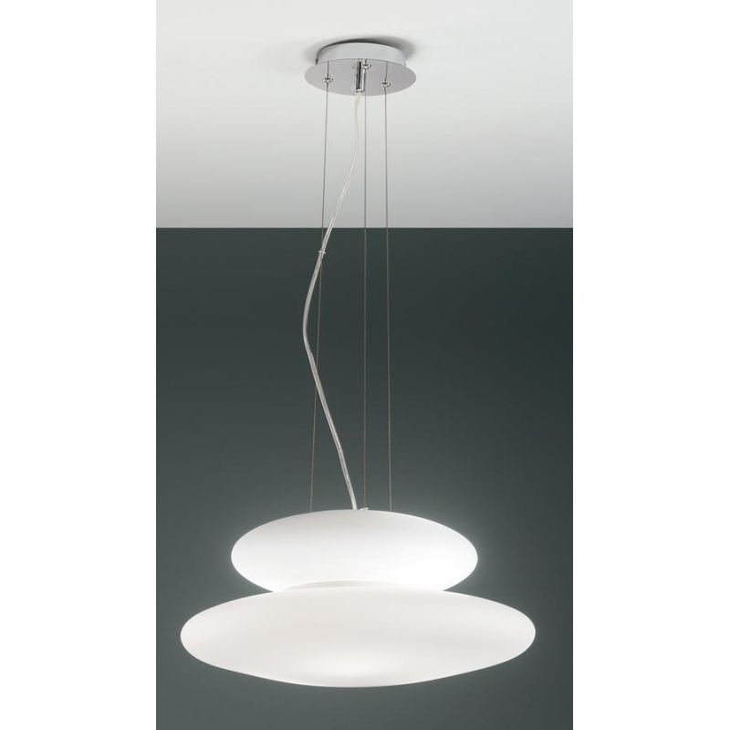 PAGODA SOSPENSIONE MODERNA CON DOPPIO DIFFUSORE IN VETRO SOFFIATO BIANCO DIAMETRO CM 50 ONDALUCE CICIRIELLO - Cristalensi Shop O