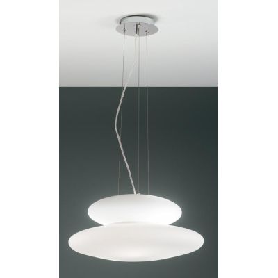 PAGODA SOSPENSIONE MODERNA CON DOPPIO DIFFUSORE IN VETRO SOFFIATO BIANCO DIAMETRO CM 50 ONDALUCE CICIRIELLO - Cristalensi Shop O