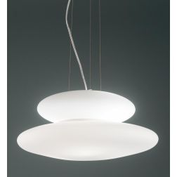 PAGODA SOSPENSIONE MODERNA CON DOPPIO DIFFUSORE IN VETRO SOFFIATO BIANCO DIAMETRO CM 50 ONDALUCE CICIRIELLO - Cristalensi Shop O