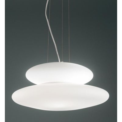 PAGODA SOSPENSIONE MODERNA CON DOPPIO DIFFUSORE IN VETRO SOFFIATO BIANCO DIAMETRO CM 50 ONDALUCE CICIRIELLO - Cristalensi Shop O