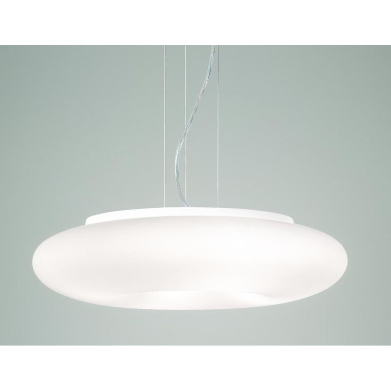 DODI LAMPADARIO A SOSPENSIONE IN VETRO SOFFIATO BIANCO FORMA CIRCOLARE DIAMETRO CM.53 DESIGN MODERNO ONDALUCE CICIRIELLO - Crist