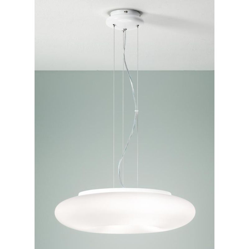 DODI LAMPADARIO A SOSPENSIONE IN VETRO SOFFIATO BIANCO FORMA CIRCOLARE DIAMETRO CM.53 DESIGN MODERNO ONDALUCE CICIRIELLO - Crist