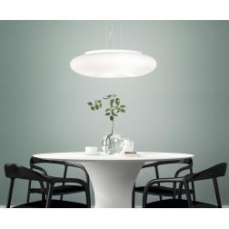 DODI LAMPADARIO A SOSPENSIONE IN VETRO SOFFIATO BIANCO FORMA CIRCOLARE DIAMETRO CM.53 DESIGN MODERNO ONDALUCE CICIRIELLO - Crist