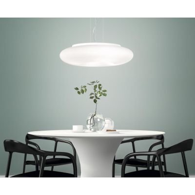 DODI LAMPADARIO A SOSPENSIONE IN VETRO SOFFIATO BIANCO FORMA CIRCOLARE DIAMETRO CM.53 DESIGN MODERNO ONDALUCE CICIRIELLO - Crist