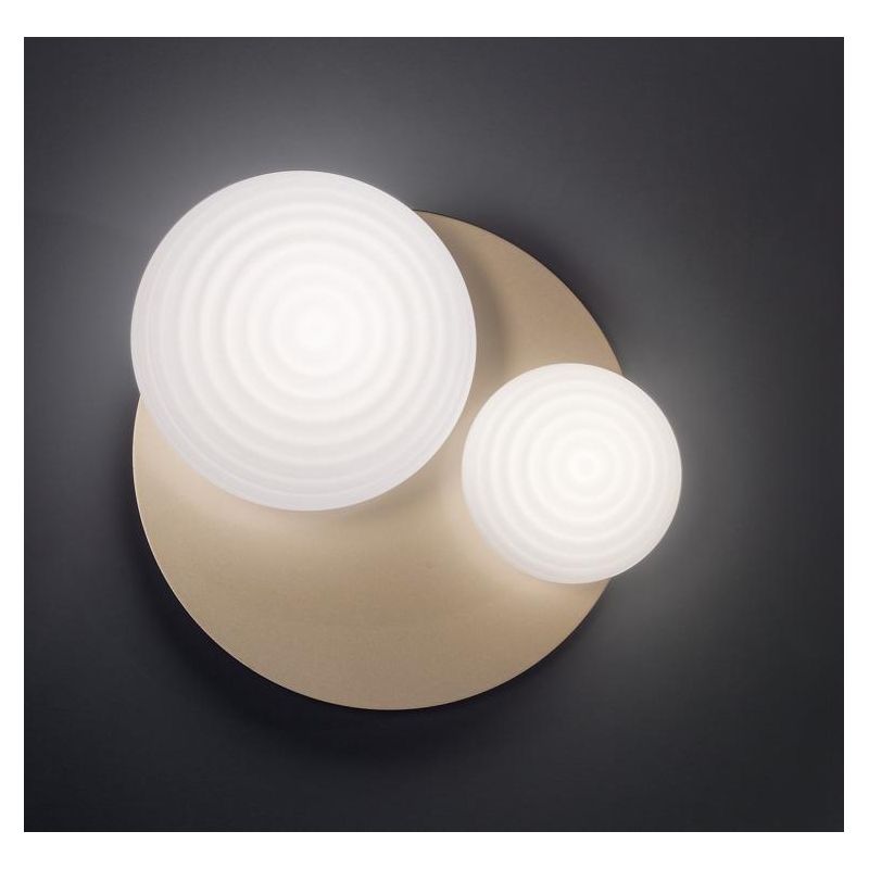 TONDO PLAFONIERA D50 CM METALLO NERO O ORO CON DUE DIFFUSORI A SFERA IN VETRO DESIGN MODERNO ONDALUCE CICIRIELLO - Cristalensi S
