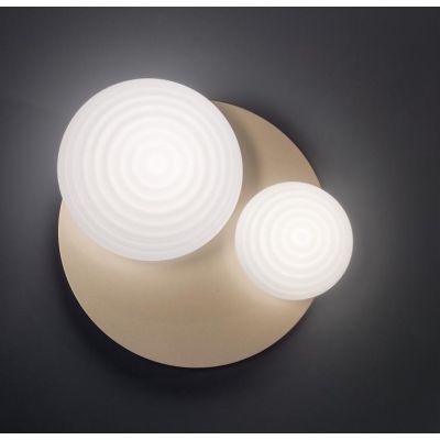 TONDO PLAFONIERA D50 CM METALLO NERO O ORO CON DUE DIFFUSORI A SFERA IN VETRO DESIGN MODERNO ONDALUCE CICIRIELLO - Cristalensi S