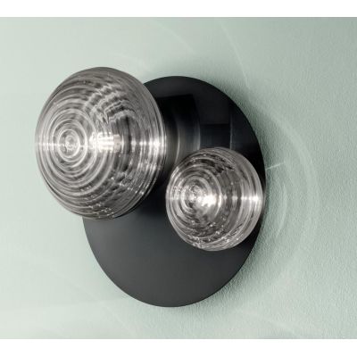TONDO PLAFONIERA D50 CM METALLO NERO O ORO CON DUE DIFFUSORI A SFERA IN VETRO DESIGN MODERNO ONDALUCE CICIRIELLO - Cristalensi S