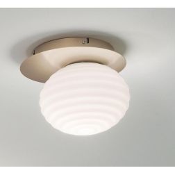 TONDO PLAFONIERA D46 CM METALLO ORO O NERO CON DIFFUSORE A SFERA IN VETRO BIANCO DESIGN MODERNO ONDALUCE CICIRIELLO - Cristalens