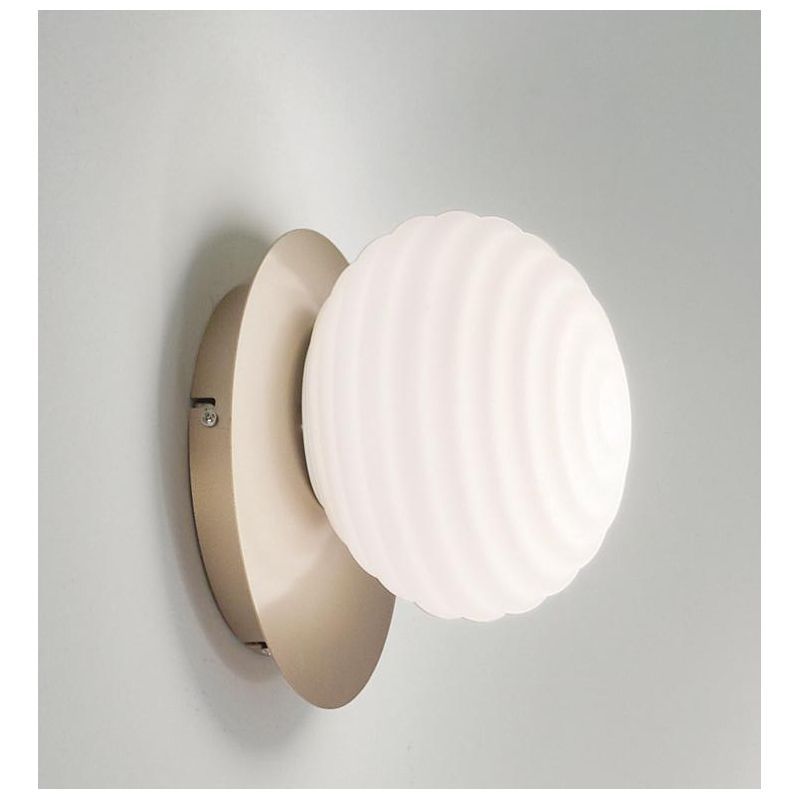 TONDO APPLIQUE D24 CM METALLO ORO O NERO CON DIFFUSORE A SFERA IN VETRO BIANCO O FUME MODERNA ONDALUCE CICIRIELLO - Cristalensi