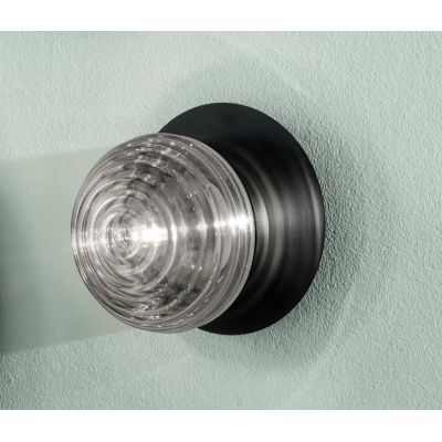 TONDO APPLIQUE D24 CM METALLO ORO O NERO CON DIFFUSORE A SFERA IN VETRO BIANCO O FUME MODERNA ONDALUCE CICIRIELLO - Cristalensi