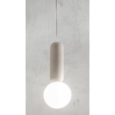 ROCK SOSPENSIONE SINGOLA CON DIFFUSORE A SFERA IN VETRO SATINATO BIANCO E DETTAGLI IN CEMENTO 3 COL ONDALUCE CICIRIELLO - Crista