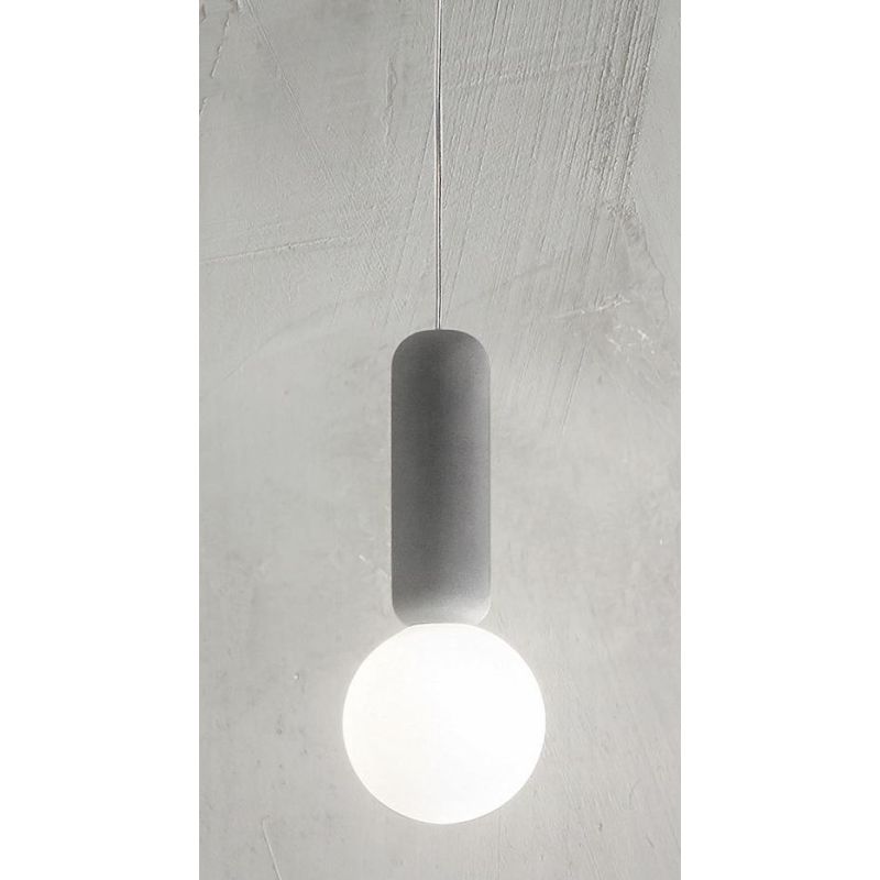 ROCK SOSPENSIONE SINGOLA CON DIFFUSORE A SFERA IN VETRO SATINATO BIANCO E DETTAGLI IN CEMENTO 3 COL ONDALUCE CICIRIELLO - Crista