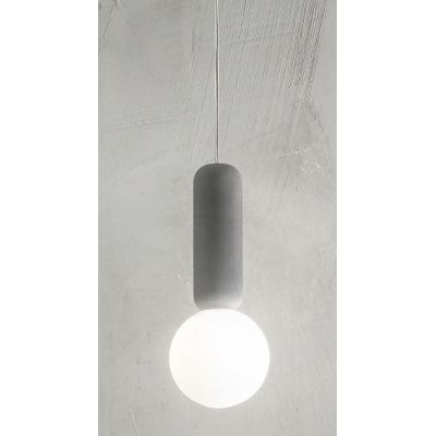 ROCK SOSPENSIONE SINGOLA CON DIFFUSORE A SFERA IN VETRO SATINATO BIANCO E DETTAGLI IN CEMENTO 3 COL ONDALUCE CICIRIELLO - Crista