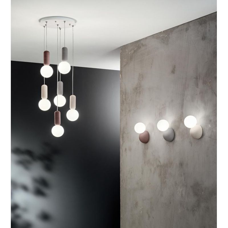 ROCK APPLIQUE CON PICCOLO DIFFUSORE A SFERA IN VETRO SATINATO BIANCO E BASE IN CEMENTO 3 COL ONDALUCE CICIRIELLO - Cristalensi S