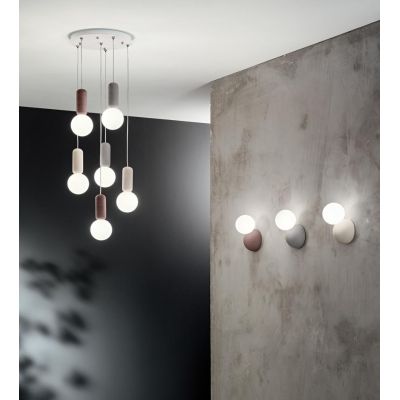 ROCK APPLIQUE CON PICCOLO DIFFUSORE A SFERA IN VETRO SATINATO BIANCO E BASE IN CEMENTO 3 COL ONDALUCE CICIRIELLO - Cristalensi S