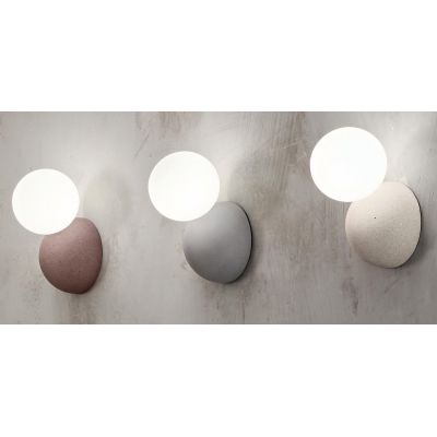 ROCK APPLIQUE CON PICCOLO DIFFUSORE A SFERA IN VETRO SATINATO BIANCO E BASE IN CEMENTO 3 COL ONDALUCE CICIRIELLO - Cristalensi S
