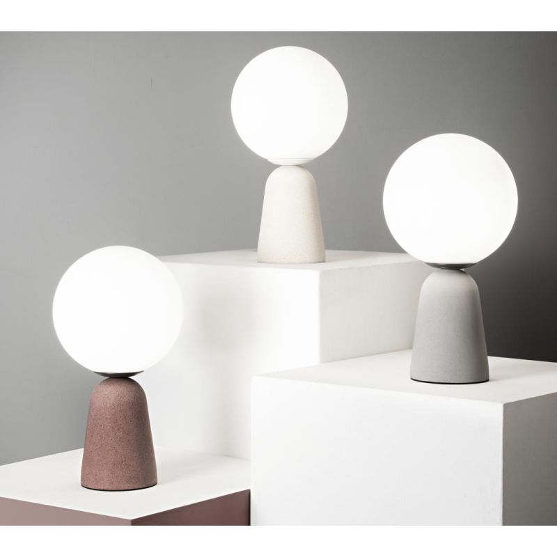 ROCK LUMETTO IN CEMENTO H33 CM CON SFERA IN VETRO SOFFIATO BIANCO SATINATO 3 COLORI ONDALUCE CICIRIELLO - Cristalensi Shop Onlin