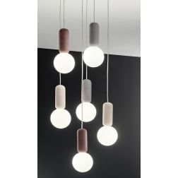 ROCK SOSPENSIONE CON 6 DIFFUSORI A SFERA IN VETRO SATINATO BIANCO CON DETTAGLI IN CEMENTO D35 CM ONDALUCE CICIRIELLO - Cristalen