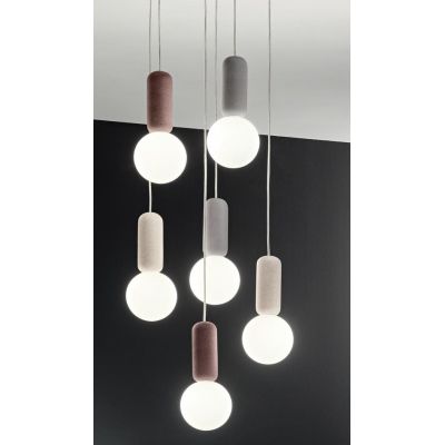 ROCK SOSPENSIONE CON 6 DIFFUSORI A SFERA IN VETRO SATINATO BIANCO CON DETTAGLI IN CEMENTO D35 CM ONDALUCE CICIRIELLO - Cristalen