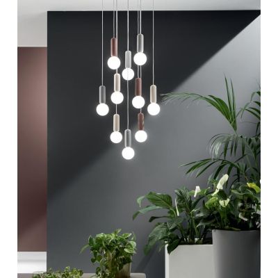 ROCK SOSPENSIONE CON 10 DIFFUSORI A SFERA IN VETRO SATINATO BIANCO CON DETTAGLI IN CEMENTO D60 CM ONDALUCE CICIRIELLO - Cristale