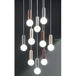 ROCK SOSPENSIONE CON 10 DIFFUSORI A SFERA IN VETRO SATINATO BIANCO CON DETTAGLI IN CEMENTO D60 CM ONDALUCE CICIRIELLO - Cristale 2