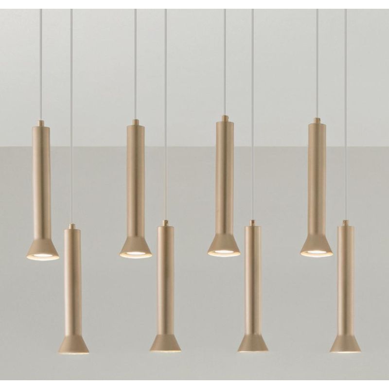 LILA SOSPENSIONE MODERNA 8 LUCI METALLO ORO DIFFUSORI A CILINDRO SVASATI LAMPADINE GU10 ONDALUCE CICIRIELLO - Cristalensi Shop O