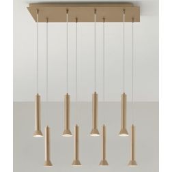 LILA SOSPENSIONE MODERNA 8 LUCI METALLO ORO DIFFUSORI A CILINDRO SVASATI LAMPADINE GU10 ONDALUCE CICIRIELLO - Cristalensi Shop O 2