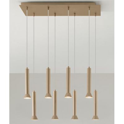 LILA SOSPENSIONE MODERNA 8 LUCI METALLO ORO DIFFUSORI A CILINDRO SVASATI LAMPADINE GU10 ONDALUCE CICIRIELLO - Cristalensi Shop O