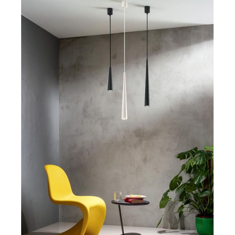NOA SOSPENSIONE SINGOLA 2 MISURE DI FORMA CONICA METALLO NERO,BIANCO O ORO LAMPADINA GU10 ONDALUCE CICIRIELLO - Cristalensi Shop