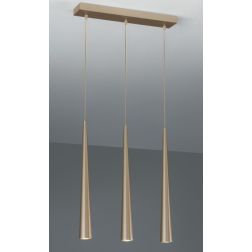 NOA SOSPENSIONE RETTANGOLARE MODERNA 3 LUCI IN METALLO ORO CON DIFFUSORI CONICI LAMPADINE 3XGU10 ONDALUCE CICIRIELLO - Cristalen 2