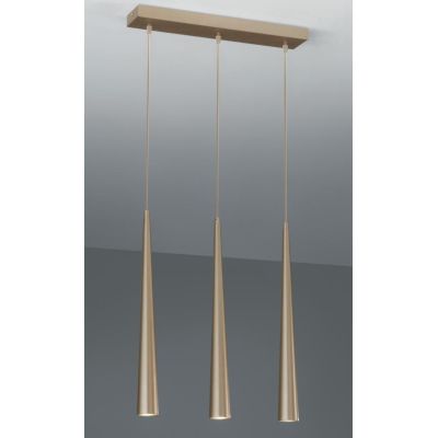 NOA SOSPENSIONE RETTANGOLARE MODERNA 3 LUCI IN METALLO ORO CON DIFFUSORI CONICI LAMPADINE 3XGU10 ONDALUCE CICIRIELLO - Cristalen