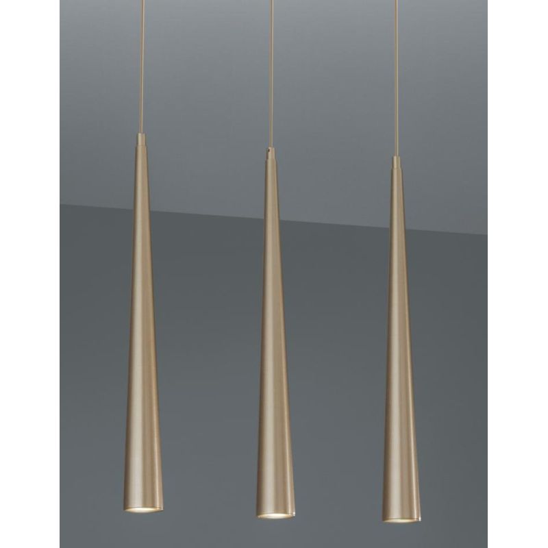 NOA SOSPENSIONE RETTANGOLARE MODERNA 3 LUCI IN METALLO ORO CON DIFFUSORI CONICI LAMPADINE 3XGU10 ONDALUCE CICIRIELLO - Cristalen