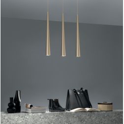 NOA SOSPENSIONE RETTANGOLARE MODERNA 3 LUCI IN METALLO ORO CON DIFFUSORI CONICI LAMPADINE 3XGU10 ONDALUCE CICIRIELLO - Cristalen