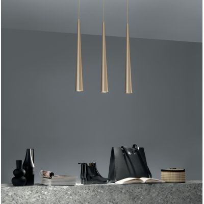 NOA SOSPENSIONE RETTANGOLARE MODERNA 3 LUCI IN METALLO ORO CON DIFFUSORI CONICI LAMPADINE 3XGU10 ONDALUCE CICIRIELLO - Cristalen