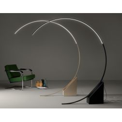 RUNE PIANTANA AD ARCO IN METALLO ORO O NERO LED 35W LUCE 3000K DIMMERABILE SPESSORE CM 176 MODERNA ONDALUCE CICIRIELLO - Cristal