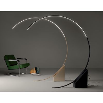 RUNE PIANTANA AD ARCO IN METALLO ORO O NERO LED 35W LUCE 3000K DIMMERABILE SPESSORE CM 176 MODERNA ONDALUCE CICIRIELLO - Cristal