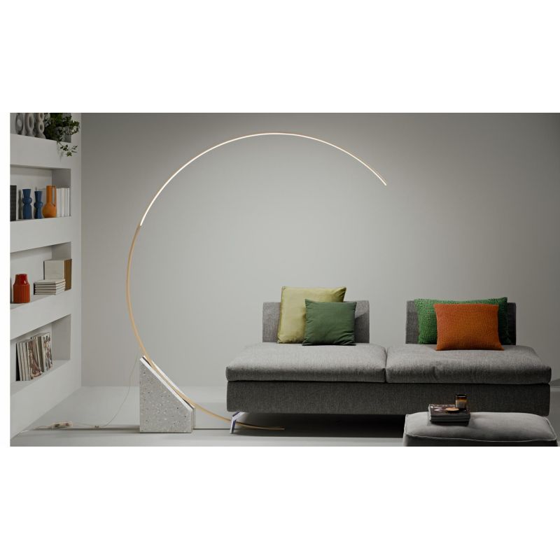 RUNE PIANTANA AD ARCO IN METALLO ORO O NERO CON BASE IN MARMO LED 35W LUCE 3000K DIMMERABILE MODERNA ONDALUCE CICIRIELLO - Crist