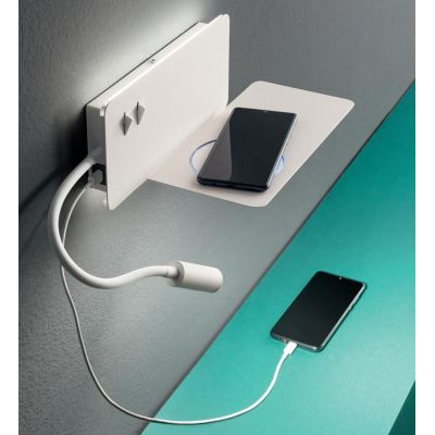 FLAT APPLIQUE LATO DESTRO PORTA USB, CARICATORE WIRELESS,SPOT ORIENTABILE PER CAMERA DA LETTO ONDALUCE CICIRIELLO - Cristalensi
