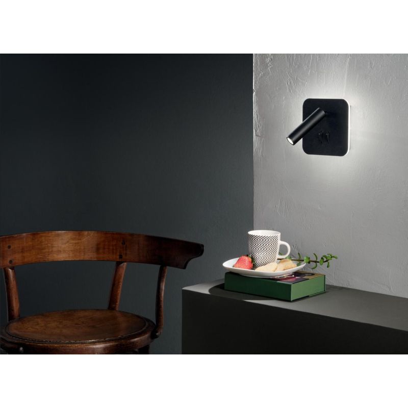 SELLA APPLIQUE QUADRATA CON SNODO ORIENTABILE LED 9W METALLO BIANCO O NERO DOPPIA ILLUMINAZIONE ONDALUCE CICIRIELLO - Cristalens