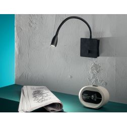 FALL APPLIQUE QUADRATA DA LETTURA CON BRACCIO FLESSIBILE LED 3W LUCE 3000K BIANCA O NERA ONDALUCE CICIRIELLO - Cristalensi Shop